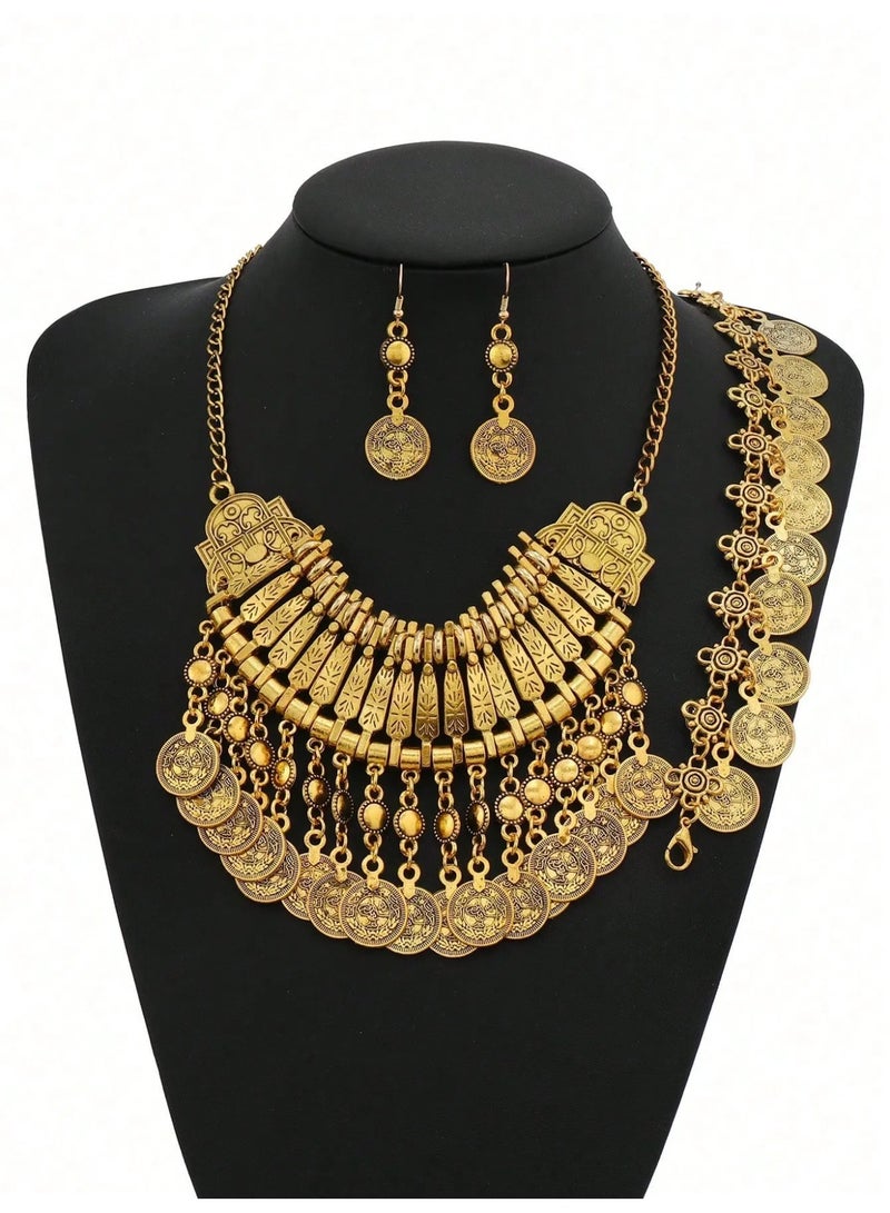 Saudi Founding Day Luxury Antique Gold-Tone Jewelry Set (Necklace, Bracelet & Earrings) – Elegant Traditional Accessories for a Premium Heritage-Inspired Look - Image 1